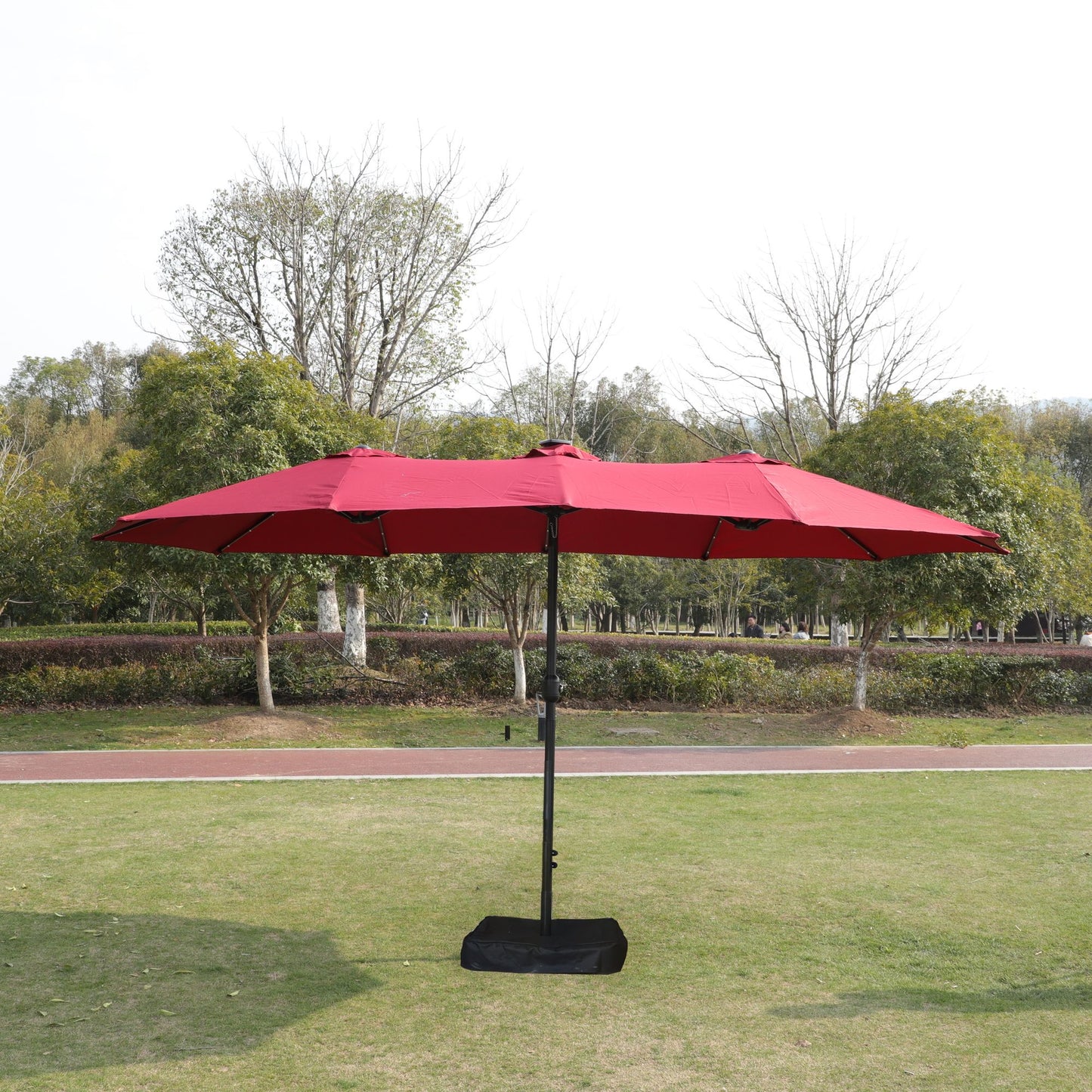 15x9ft Large Double-Sided Rectangular Outdoor Twin Patio Market Umbrella with light and base- red image 14