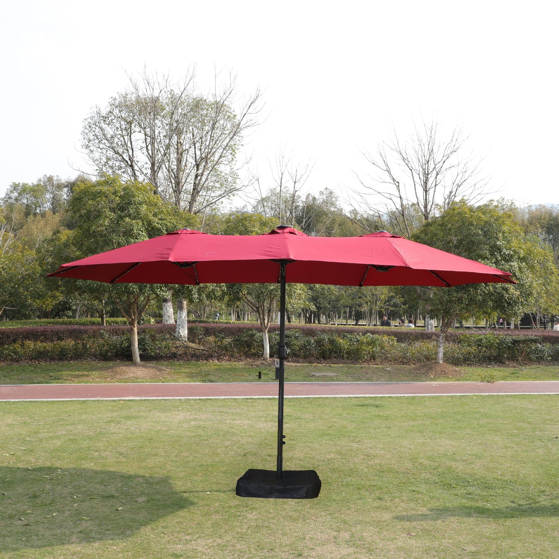 15x9ft Large Double-Sided Rectangular Outdoor Twin Patio Market Umbrella with light and base- red image 14