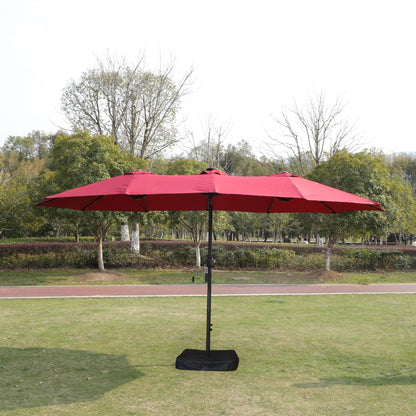 15x9ft Large Double-Sided Rectangular Outdoor Twin Patio Market Umbrella with light and base- red image 14