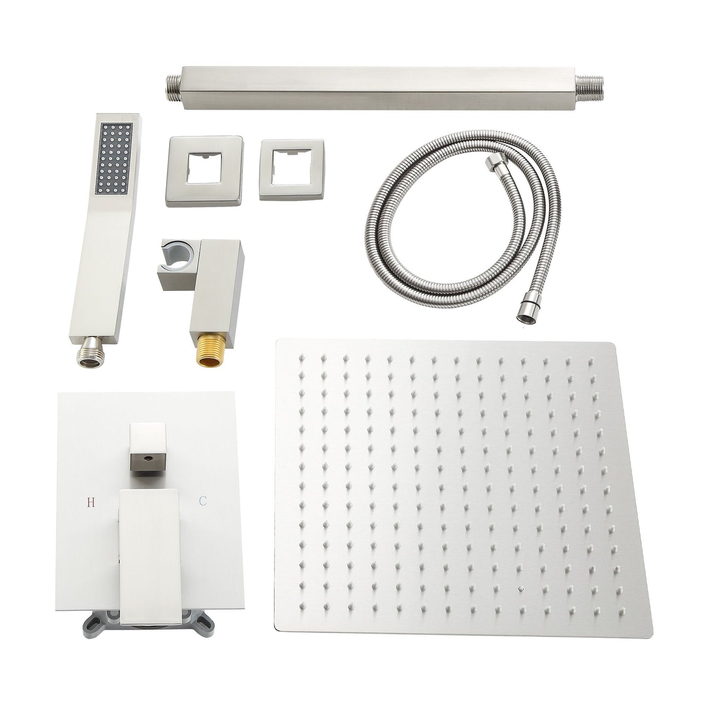 16-inch Ceiling Mount Square Stainless Steel High Pressure Rain Shower Head With Stainless Steel Shower Hose and Handhel image 17