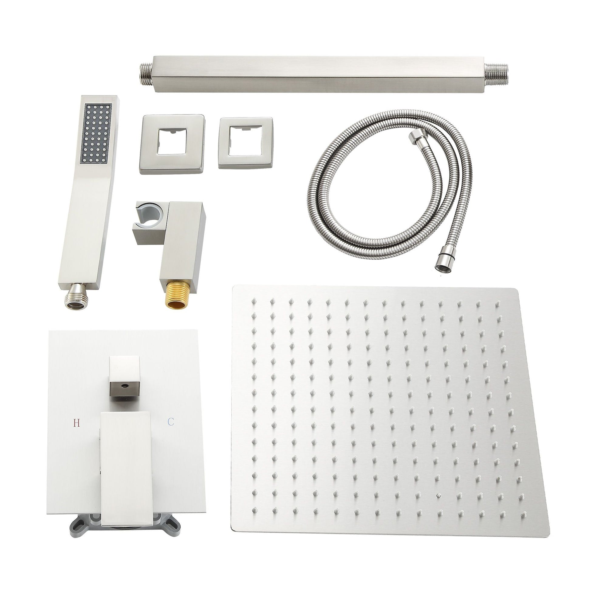 16-inch Ceiling Mount Square Stainless Steel High Pressure Rain Shower Head With Stainless Steel Shower Hose and Handhel image 17