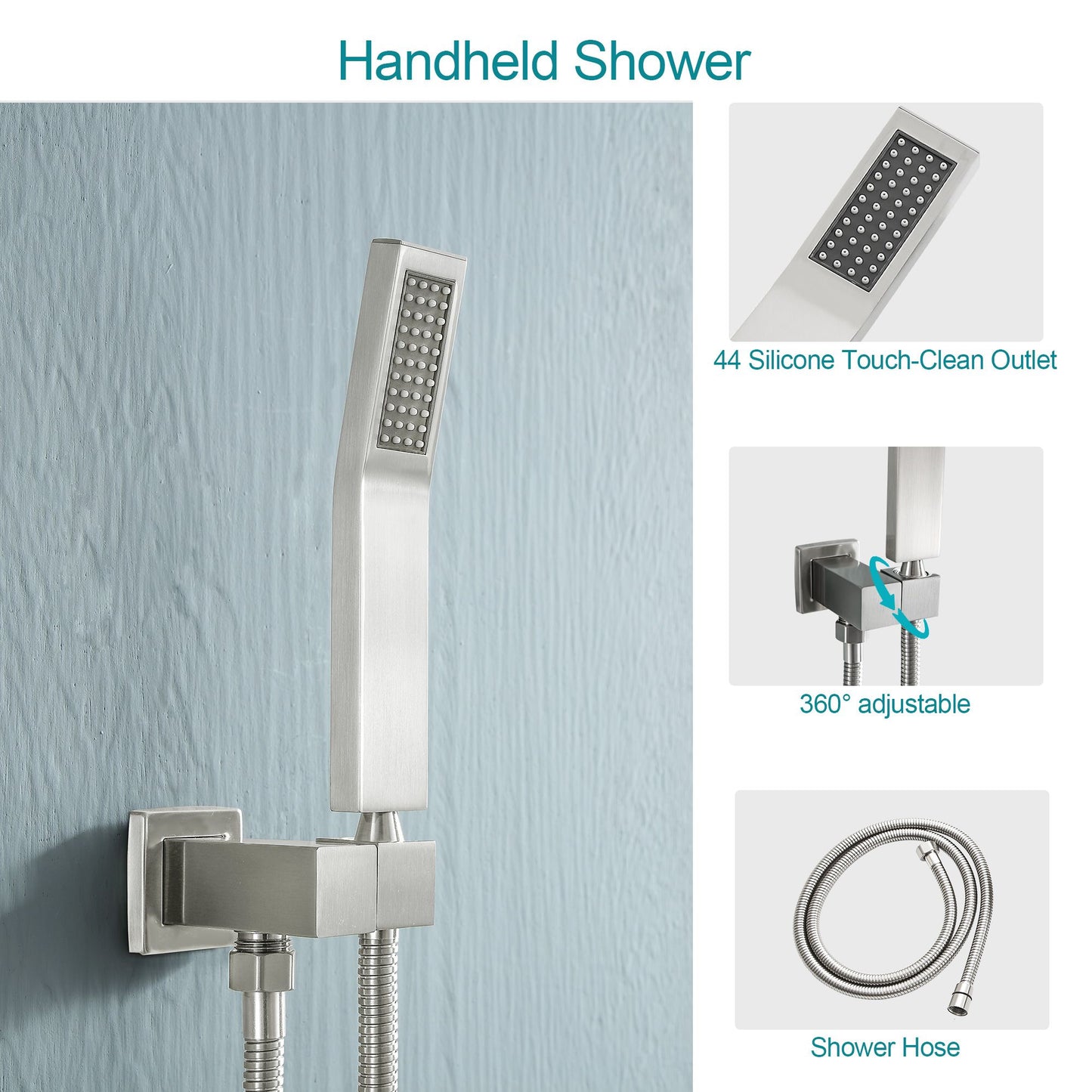 16-inch Ceiling Mount Square Stainless Steel High Pressure Rain Shower Head With Stainless Steel Shower Hose and Handhel image 13