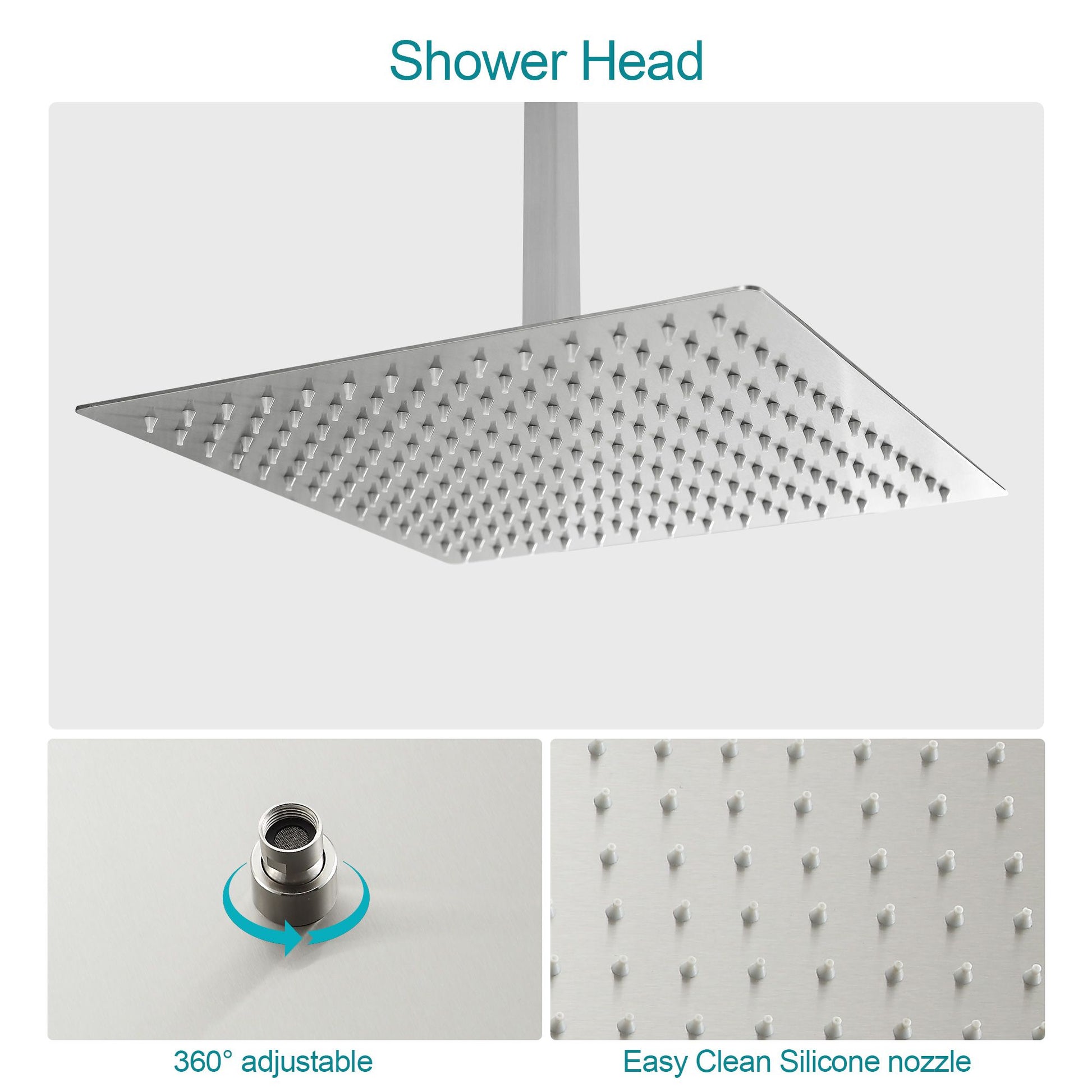 16-inch Ceiling Mount Square Stainless Steel High Pressure Rain Shower Head With Stainless Steel Shower Hose and Handhel image 16