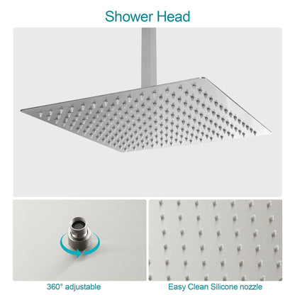 16-inch Ceiling Mount Square Stainless Steel High Pressure Rain Shower Head With Stainless Steel Shower Hose and Handhel image 16