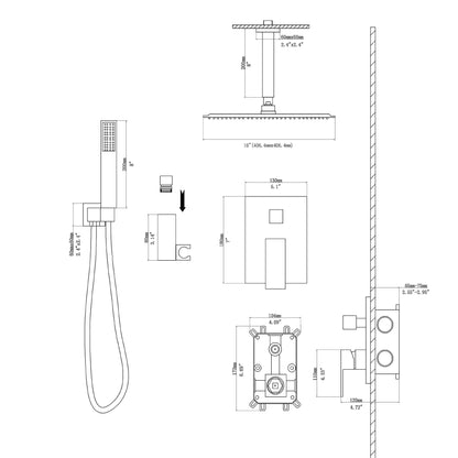 16-inch Ceiling Mount Square Stainless Steel High Pressure Rain Shower Head With Stainless Steel Shower Hose and Handhel image 18