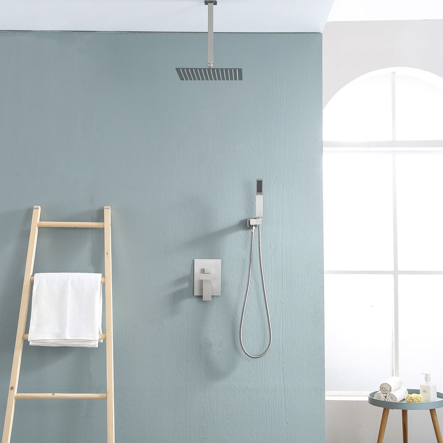 16-inch Ceiling Mount Square Stainless Steel High Pressure Rain Shower Head With Stainless Steel Shower Hose and Handhel image 11