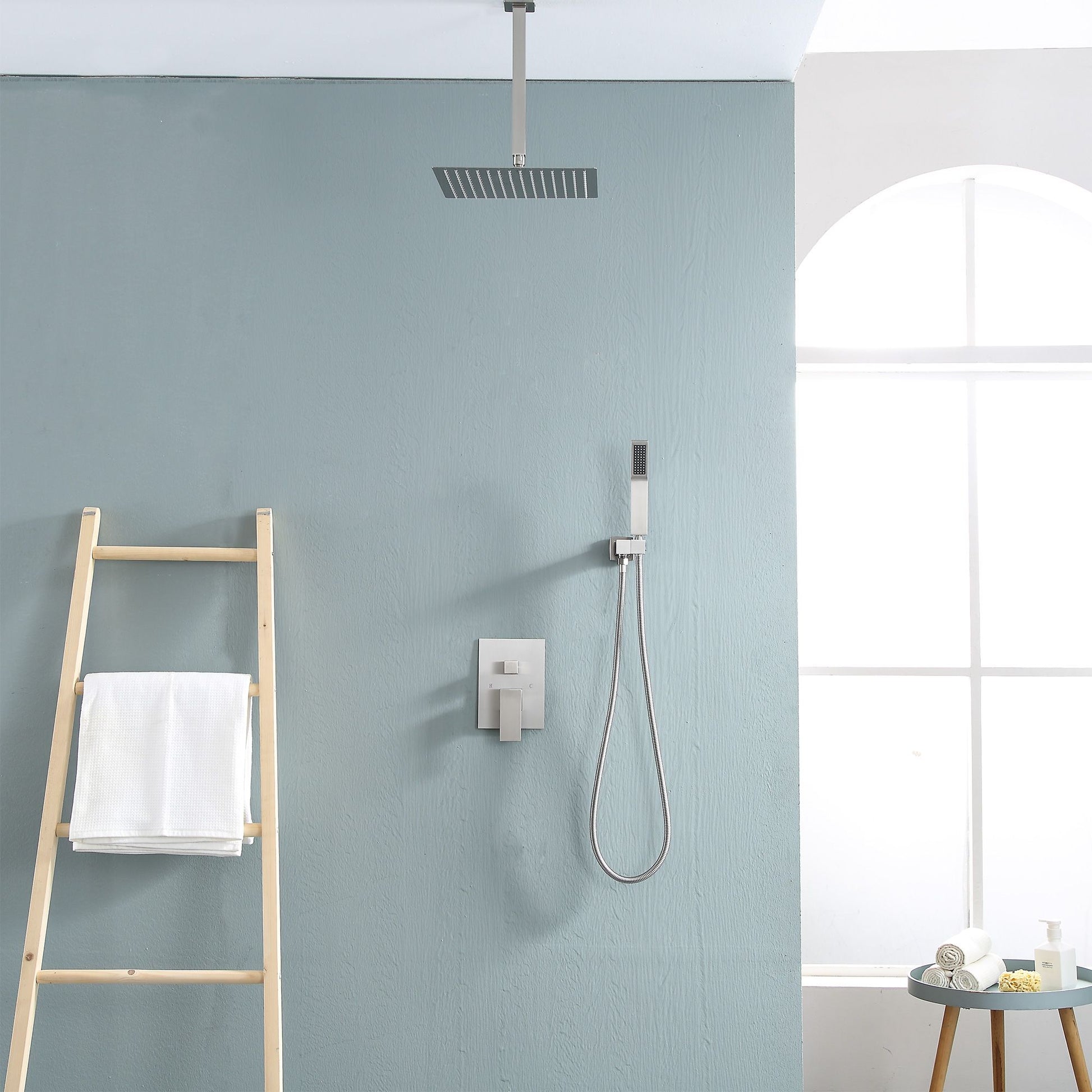 16-inch Ceiling Mount Square Stainless Steel High Pressure Rain Shower Head With Stainless Steel Shower Hose and Handhel image 11