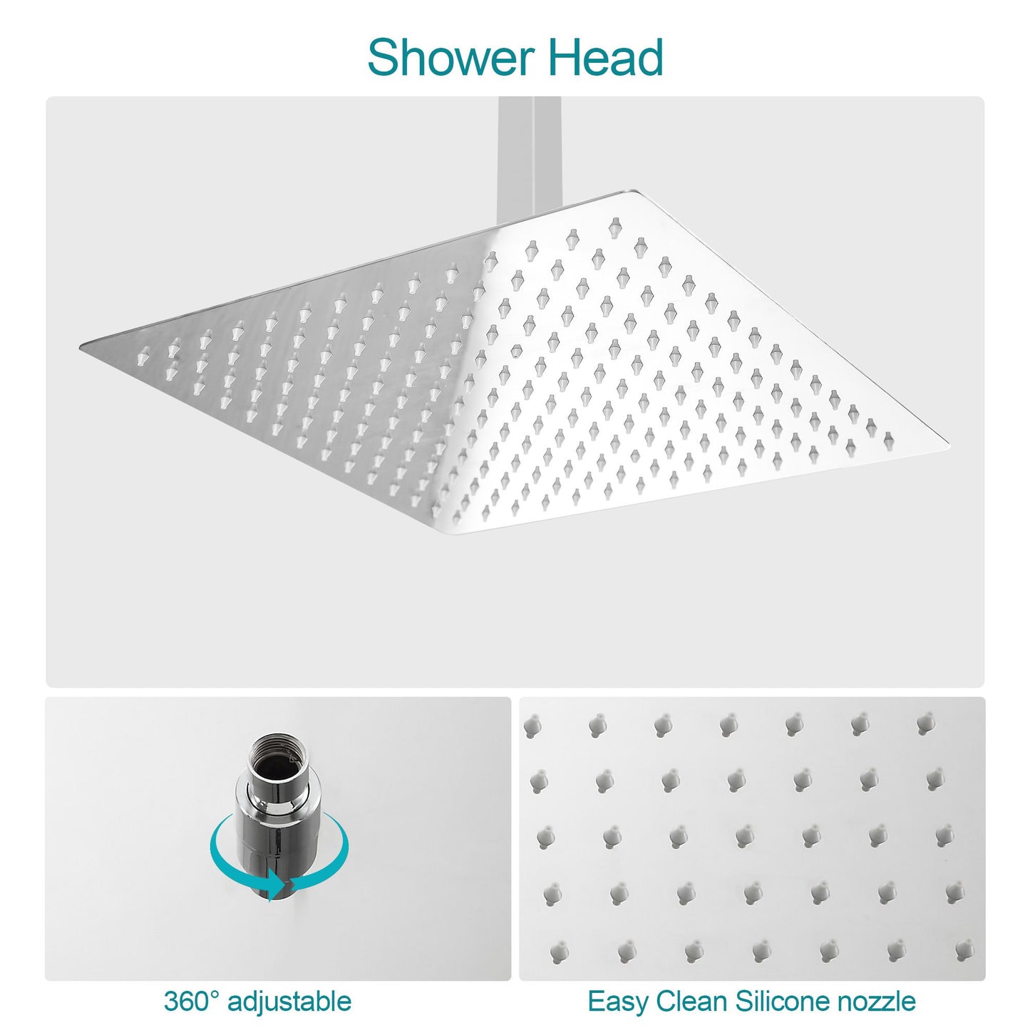 16-inch Ceiling Mount Square Stainless Steel High Pressure Rain Shower Head With Stainless Steel Shower Hose and Handhel image 7