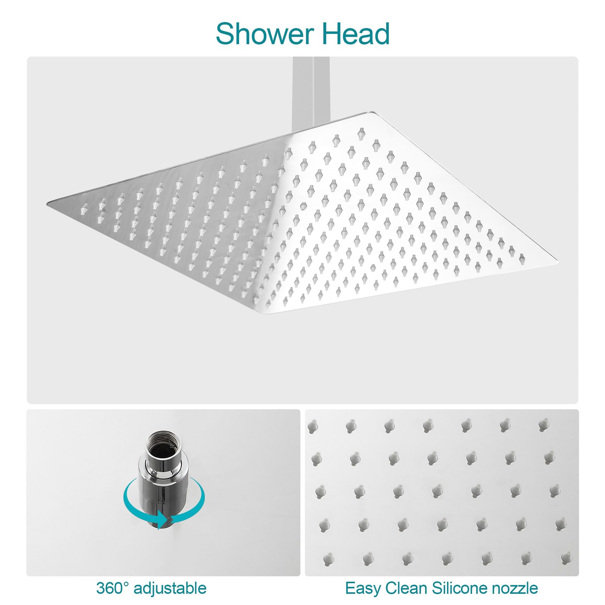 16-inch Ceiling Mount Square Stainless Steel High Pressure Rain Shower Head With Stainless Steel Shower Hose and Handhel image 7