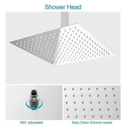16-inch Ceiling Mount Square Stainless Steel High Pressure Rain Shower Head With Stainless Steel Shower Hose and Handhel image 7