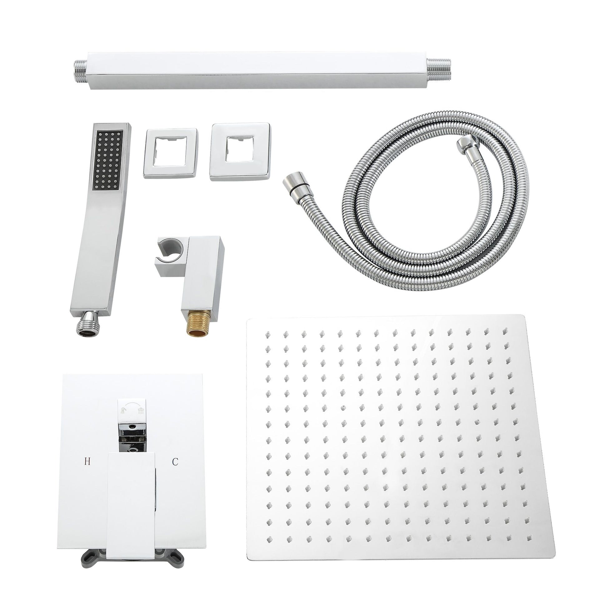 16-inch Ceiling Mount Square Stainless Steel High Pressure Rain Shower Head With Stainless Steel Shower Hose and Handhel image 8
