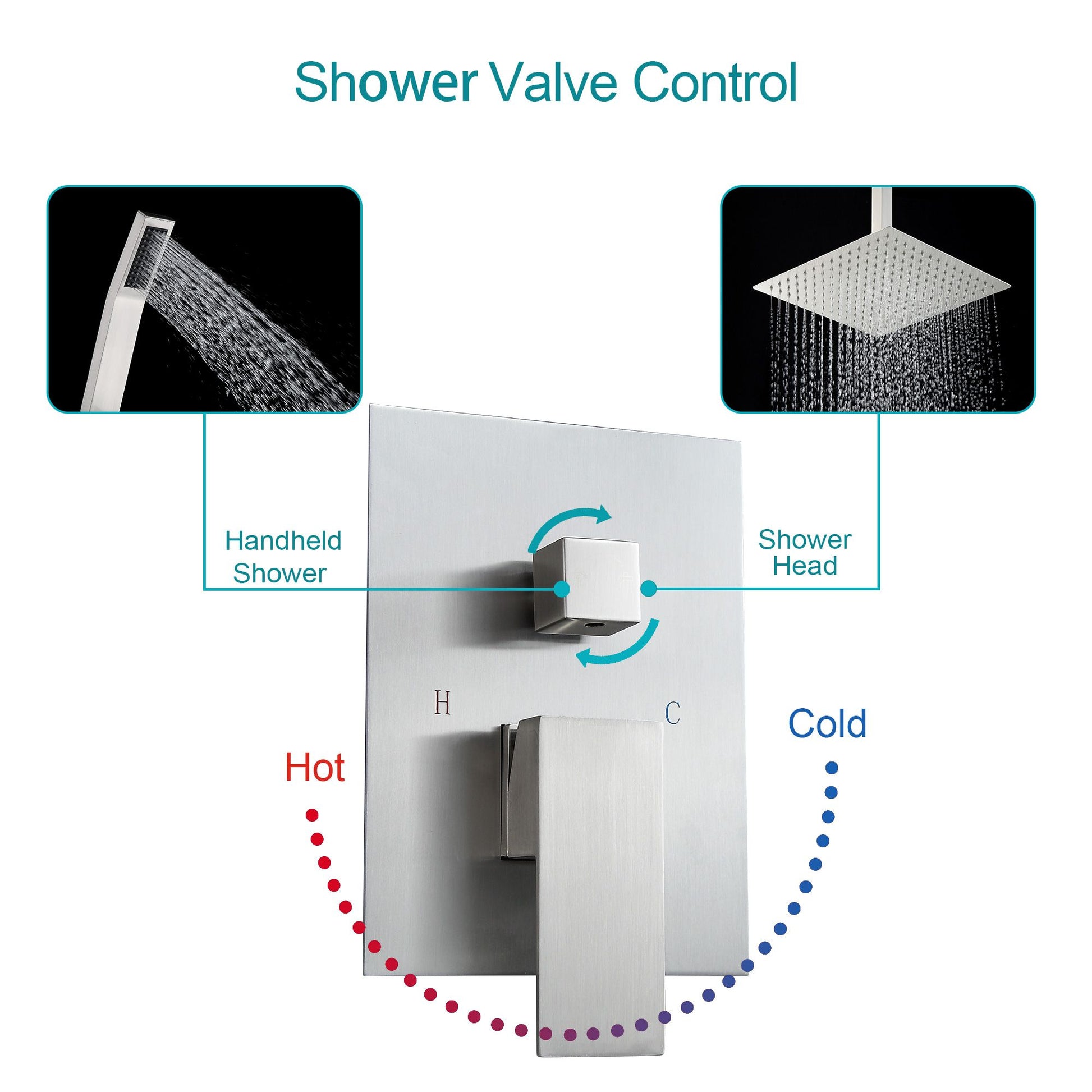 16-inch Ceiling Mount Square Stainless Steel High Pressure Rain Shower Head With Stainless Steel Shower Hose and Handhel image 15