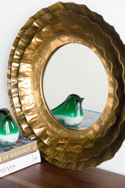 16 inch round wall mirror with gold metal frame mid-century modern accent mirror for living room front view