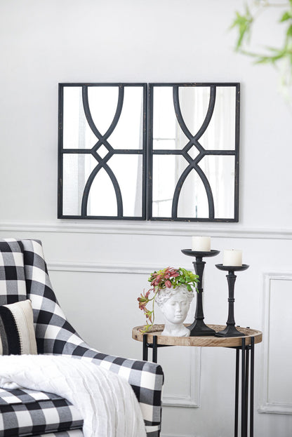 16x23 rectangular wooden wall mirror set of 2 antique black frame angled view