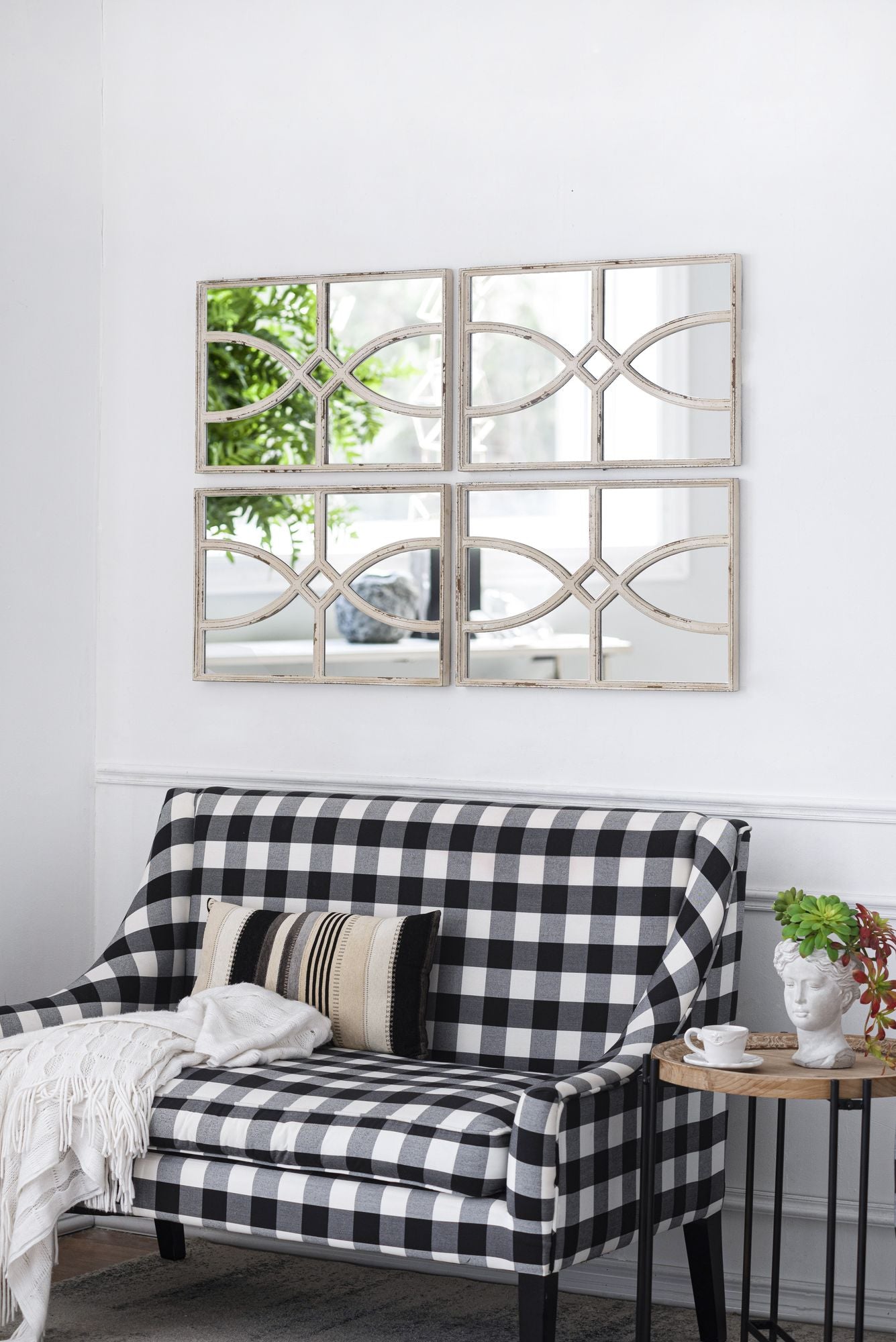 Mirror hung vertically in an entryway