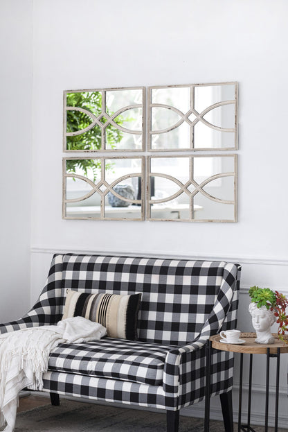 Mirror hung vertically in an entryway
