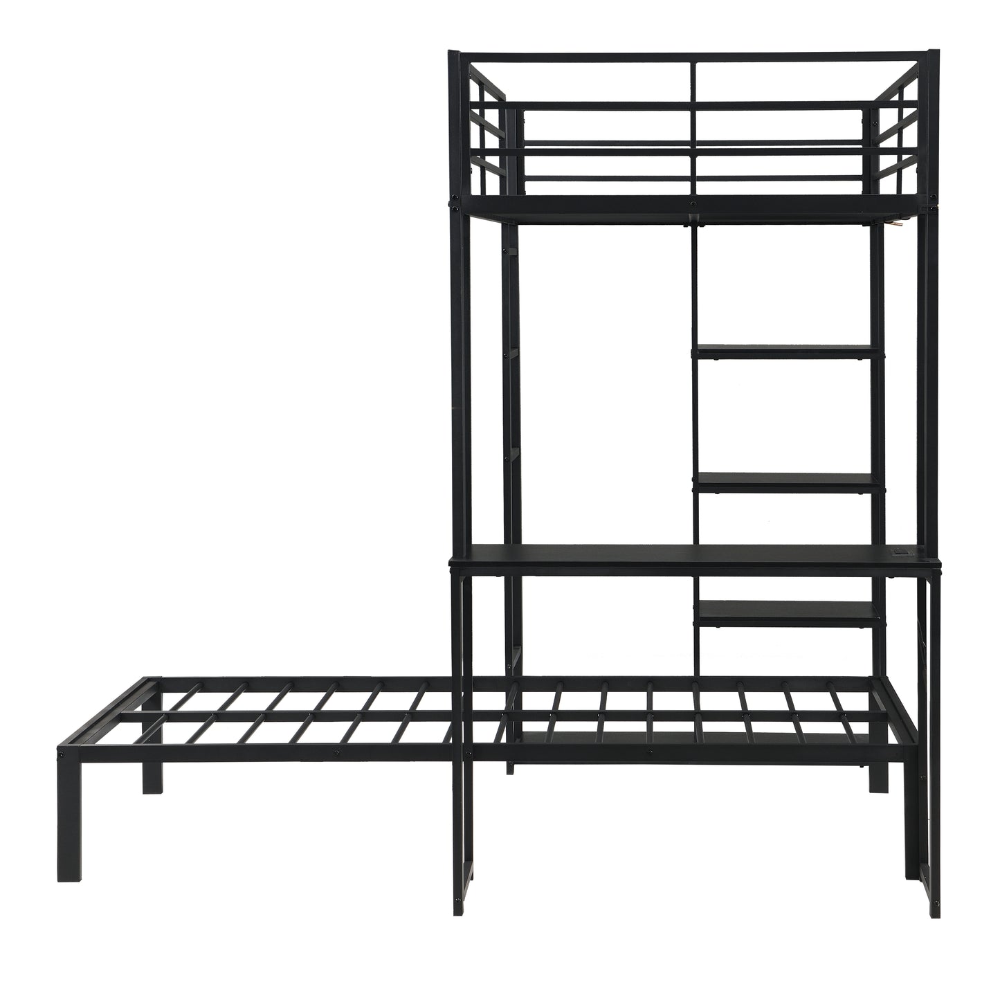 Metal Loft Bed Frame with LED Light Strip, Side Storage Shelves & Built-in Desk, TWIN/TWIN Size Metal Bunk Bed, Dorm, Apartment, Guest Room image 8