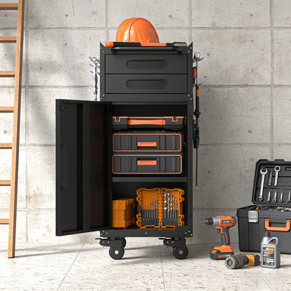 34.3" Narrow Rolling Tool Cabinet - Space-Saving Garage Storage with Lockable Door, 2 Drawers and Large Handle, Slim Metal Organizer for Tight Spaces image 7