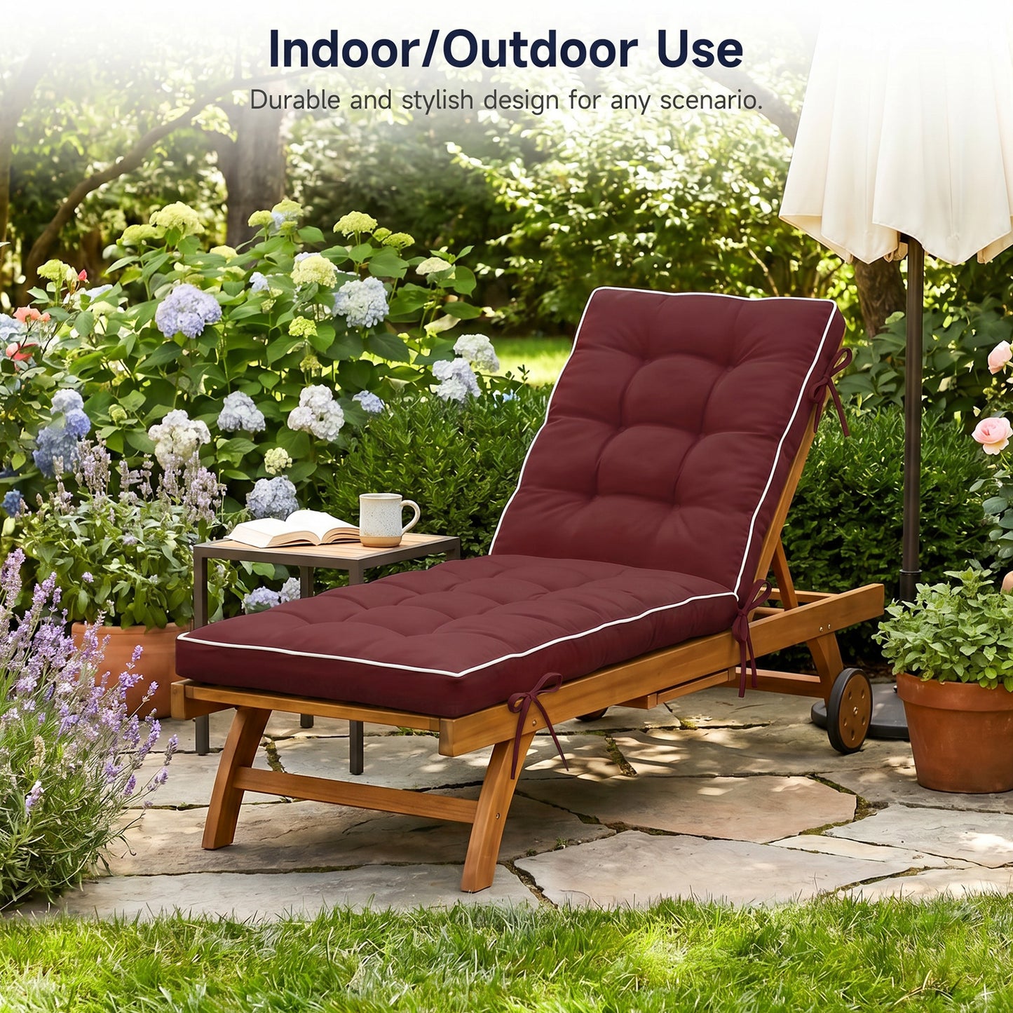 2 Pack 72x21 Inch Folding Chaise Lounge Cushion Quick Dry - Outdoor Sun Lounger Seat Pad with Shredded Foam for Patio Furniture, Deck Chairs, Poolside image 4