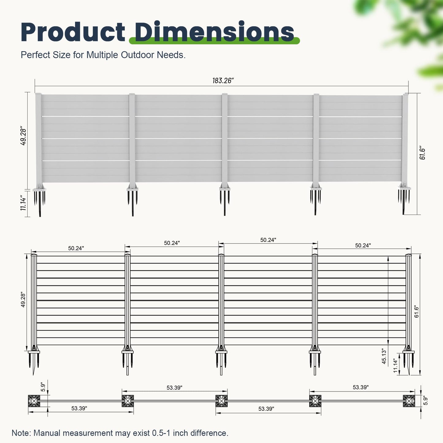 50" W x 49" H Outdoor Privacy Screen, Air Conditioner Fence, All-Weather Vinyl Privacy Fence Screens with Aluminum Posts, 4 Panels, White image 2