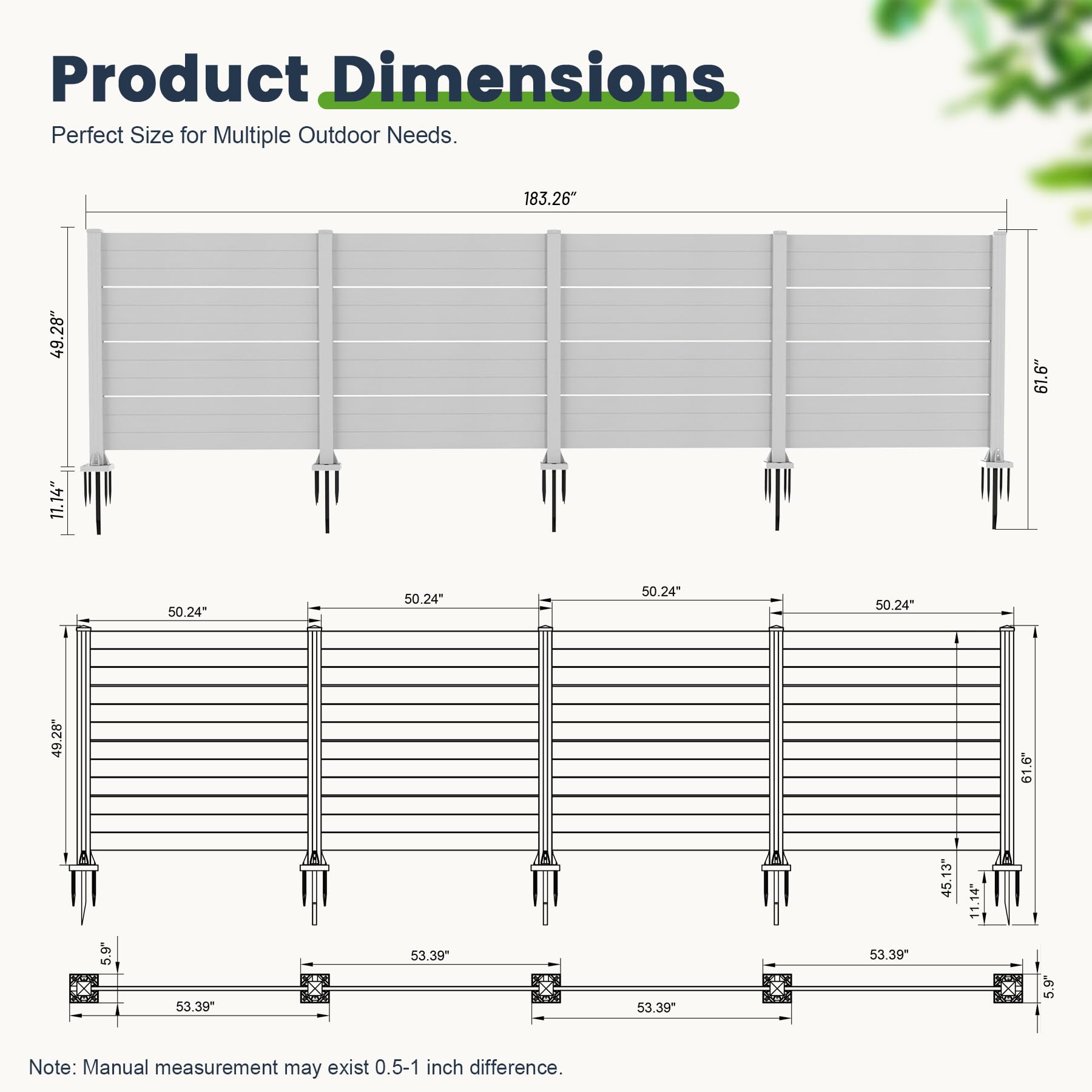 50" W x 49" H Outdoor Privacy Screen, Air Conditioner Fence, All-Weather Vinyl Privacy Fence Screens with Aluminum Posts, 4 Panels, White image 2