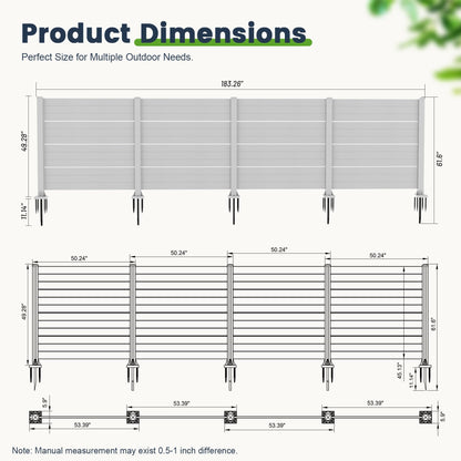 50" W x 49" H Outdoor Privacy Screen, Air Conditioner Fence, All-Weather Vinyl Privacy Fence Screens with Aluminum Posts, 4 Panels, White image 2
