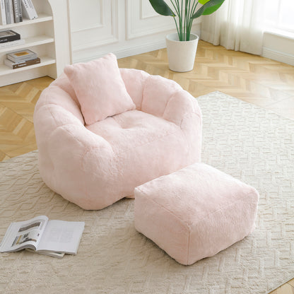 Giant Bean Bag Chair withFootstool, Oversized Bean Bag for Adults and Kids, Faux Fur Shell-Shaped Large Chair with Filler, Stuffed Big Accent Sofa, Floor Sofa for Gaming,Reading Living Room Bedroom image 2