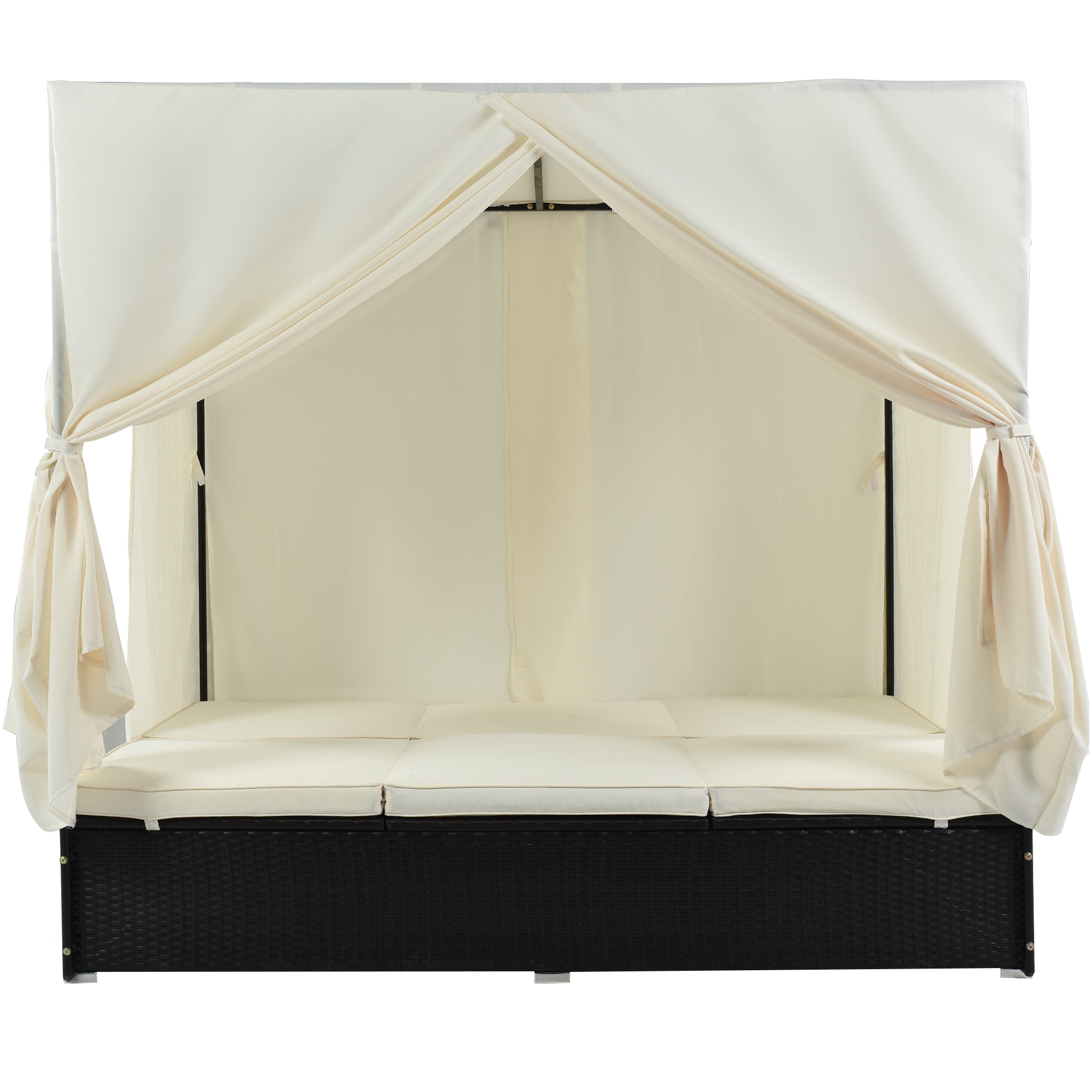 U_STYLE Outdoor Double Chaise Lounge Daybed with Curtains,Patio Outdoor Sunbed with Adjustable Backrest, Sturdy Steel Frame Loveseat Sofa for Backyard,Poolside, Terrace image 12