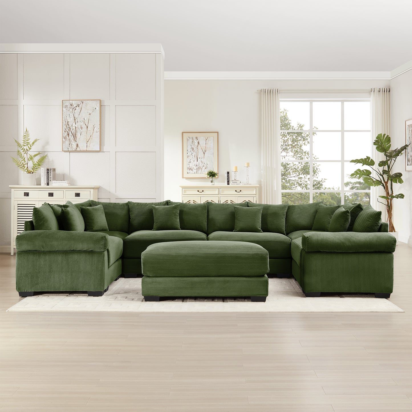Oversized Cloud Modular Sectional Couch, Convertible Sectional Couches,Extra-Wide Armrests With An Ottoman,Soft Corduroy Fabric,Ergonomic Design, Easy Assembly, For Living Bedroom,Green image 3