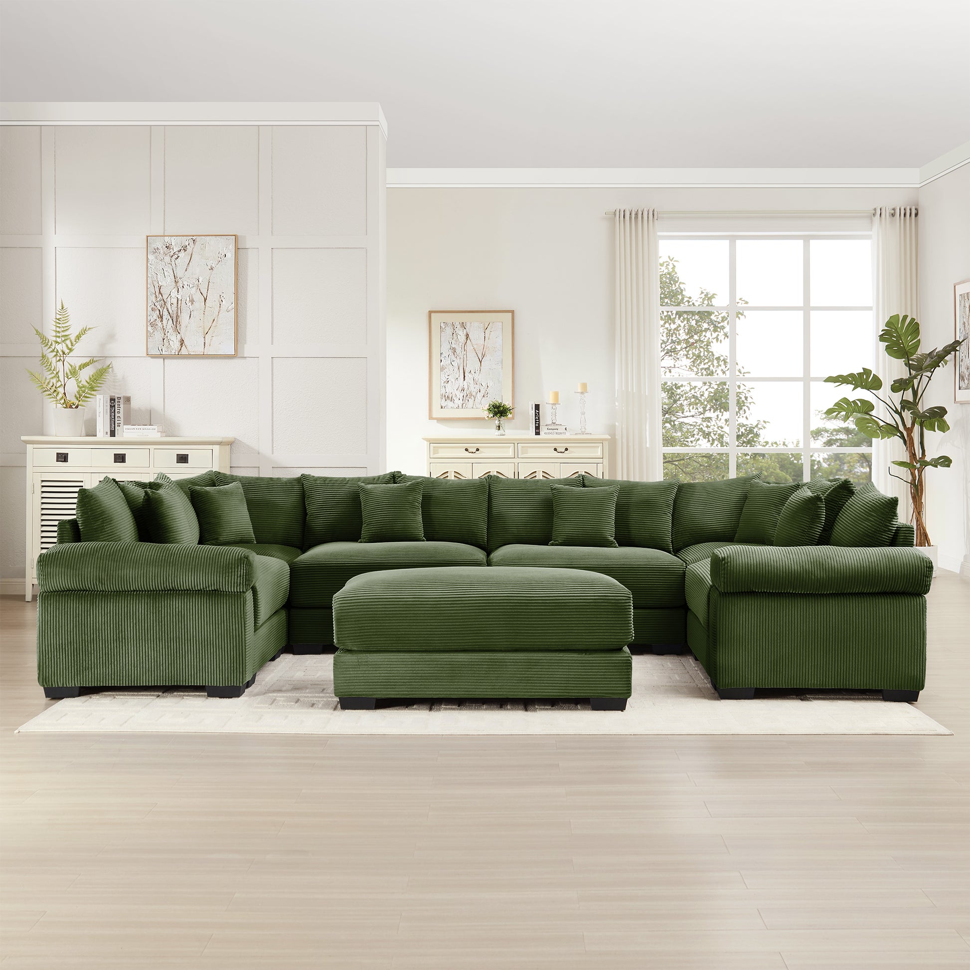 Oversized Cloud Modular Sectional Couch, Convertible Sectional Couches,Extra-Wide Armrests With An Ottoman,Soft Corduroy Fabric,Ergonomic Design, Easy Assembly, For Living Bedroom,Green image 3