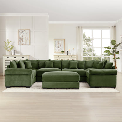 Oversized Cloud Modular Sectional Couch, Convertible Sectional Couches,Extra-Wide Armrests With An Ottoman,Soft Corduroy Fabric,Ergonomic Design, Easy Assembly, For Living Bedroom,Green image 3
