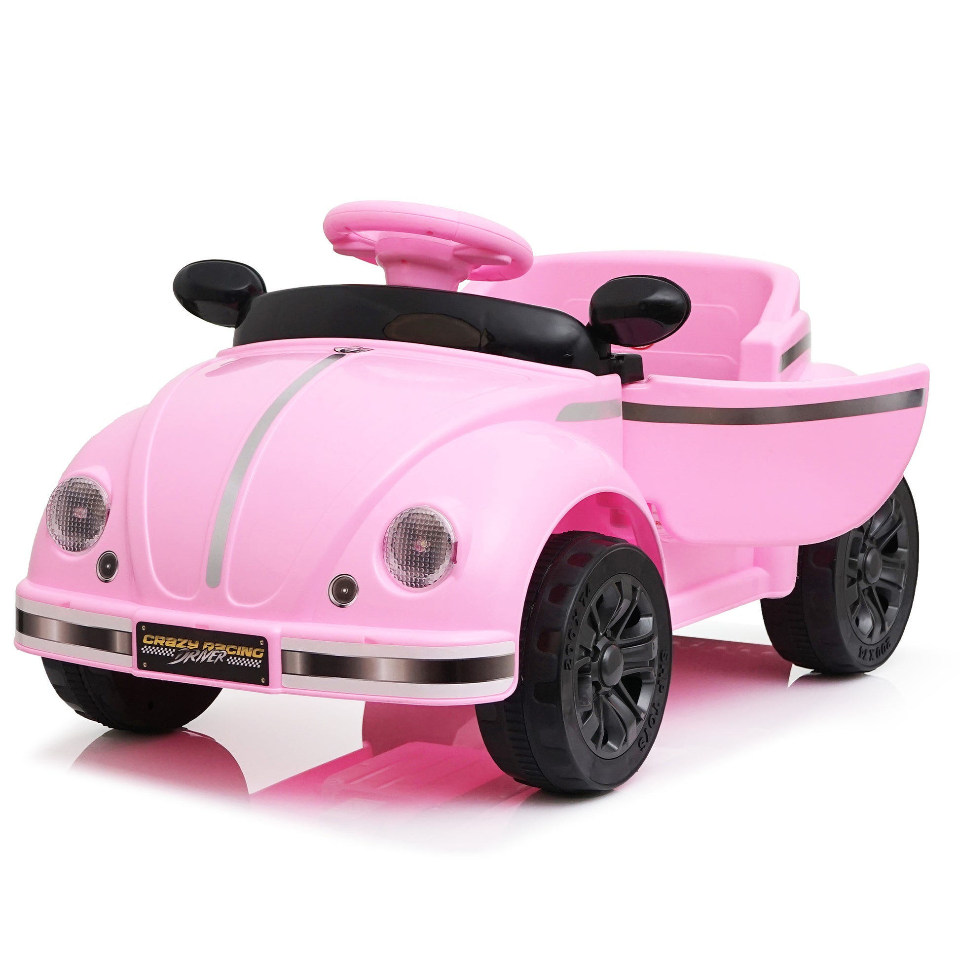 12V Kids Ride On Car W/2.4G RC,Classic Vintage Rounded Styling & Anti-Tip Design,Bright LED Front Headlights,Adjustable Speed,Multifunctional Steering Wheel,USB & Bluetooth,Suitable for Kids Aged 2-4 image 8