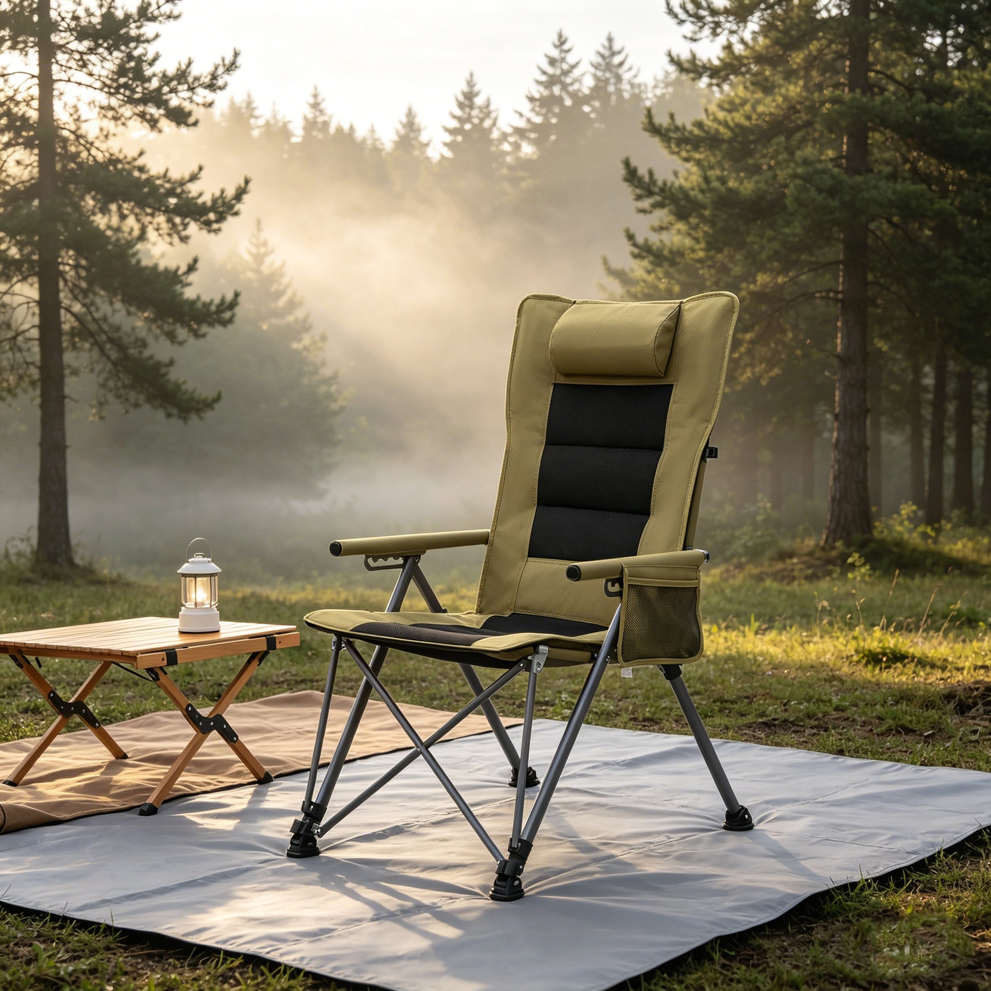 5-Position Adjustable Reclining Camping Chair, Side Pocket & Carry Bag, Heavy Duty, Portable Outdoor Chair for Beach, Camping, Patio,khaki image 5