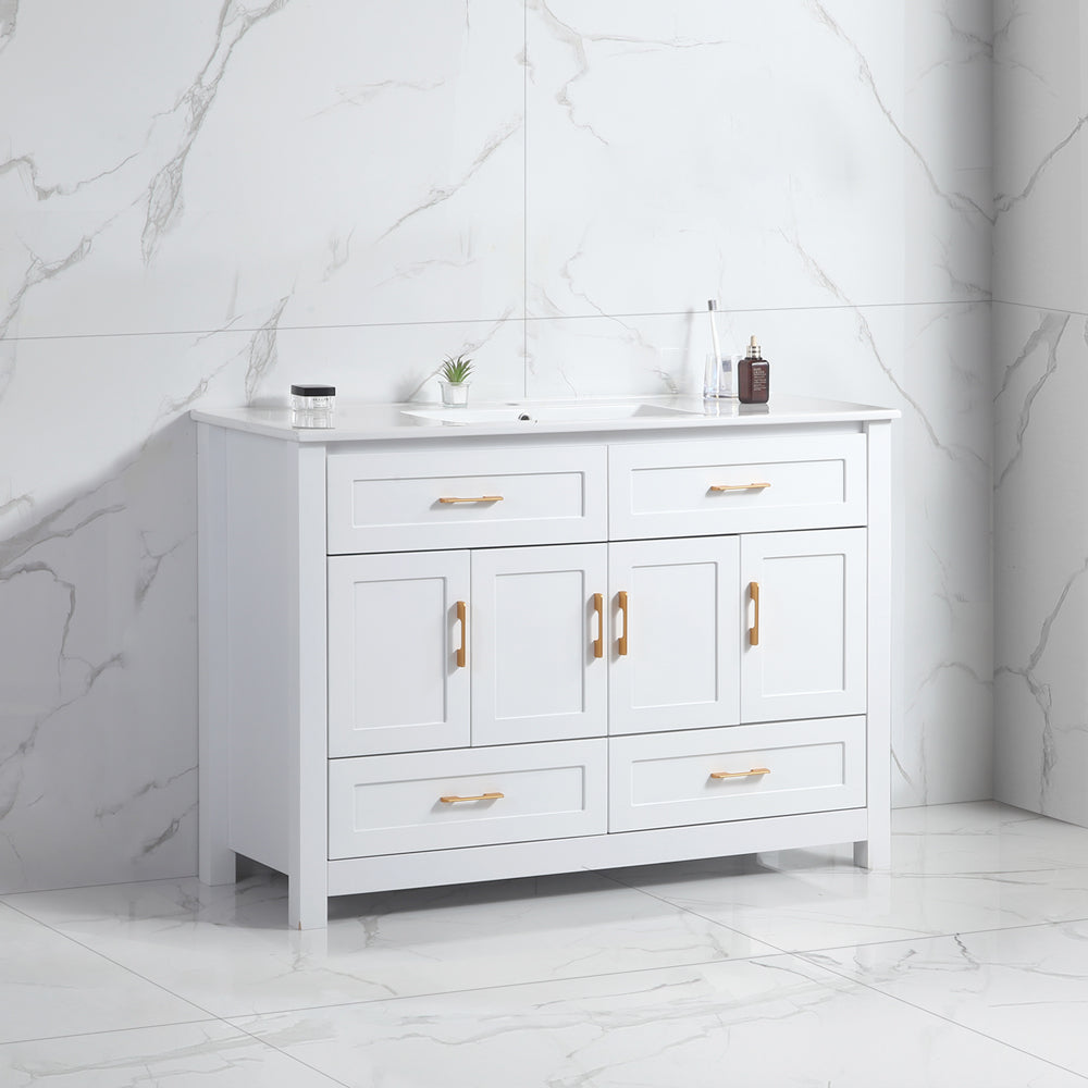 48" White Bathroom Vanity, Abundant Storage Cabinet -4 Soft close doors and 4 drawers (excluding the ceramic basin) image 9