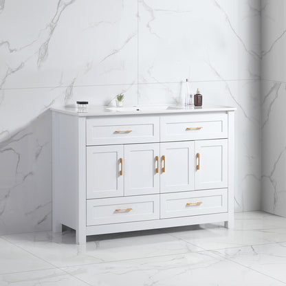 48" White Bathroom Vanity, Abundant Storage Cabinet -4 Soft close doors and 4 drawers (excluding the ceramic basin) image 9