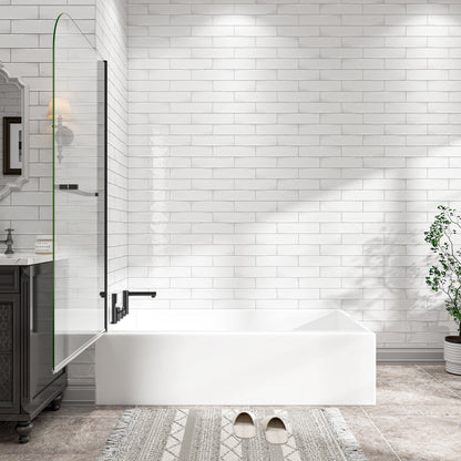 31"-32" W x 55" H Matte Black Flexible 180° Pivot Shower Door Reversible Installation Frameless Bathtub Screen,1/4"(6MM) Tempered Glass With Nano Easy Cleaning And Stick Explosion-proof Membrance image 4