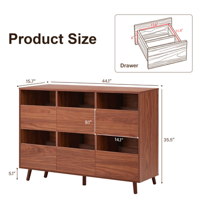44.1" Large Record Player Stand, Mid Century Turntable Stand,Vintage Player Table with Spacious Storage, Vinyl Record Holder for Bedroom Living Room (Walnut) image 7