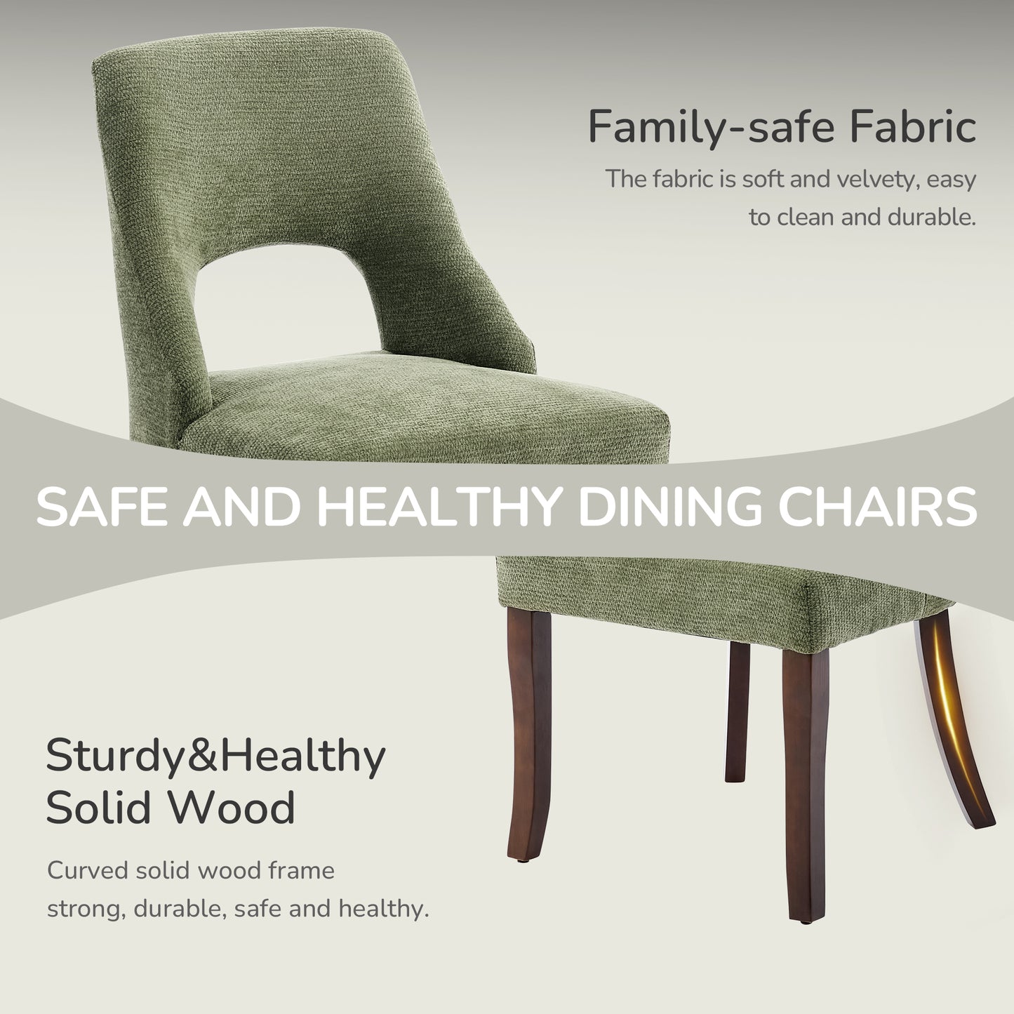 Dining Chair Set of 2,Upholstered Chenille Fabric Dining Chair Curved Solid Wood Legs, Elegant Tufted Club Dining Room Kitchen Room Dining Chair,Green image 6