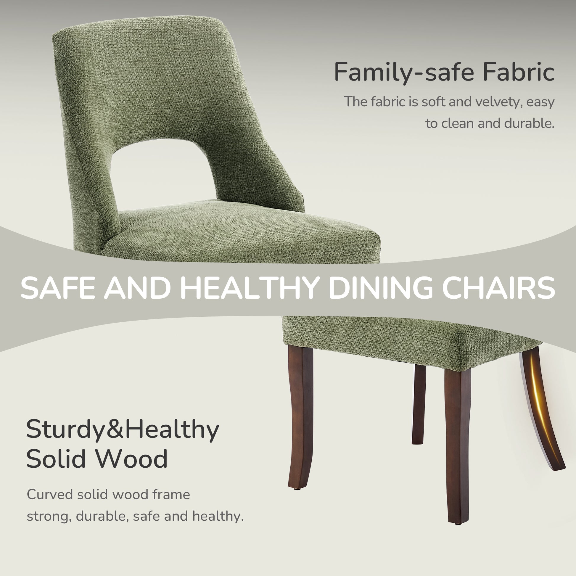 Dining Chair Set of 2,Upholstered Chenille Fabric Dining Chair Curved Solid Wood Legs, Elegant Tufted Club Dining Room Kitchen Room Dining Chair,Green image 6