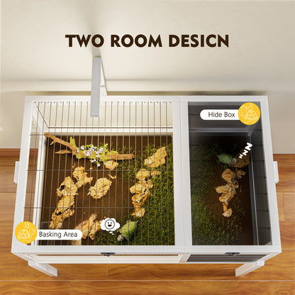Reptile Habitat Tortoise House with Lamp Holder, Large Observation Window, Waterproof Tray, Detachable Legs, Easy to Clean Wooden Enclosure for Turtles, Lizards, Geckos, and Small Pets Indoor Outdoor image 6