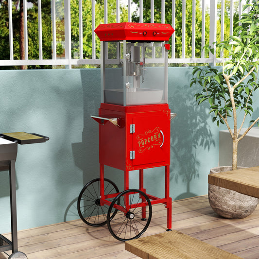 Popcorn Machine with Cart, with Wheels & 6 Oz Pot Popcorn maker Equipped with Popcorn Scoops & Tools, Mobile Cart with Lockers for Commercial Home Movie Theater Vintage Style (Red) image 1