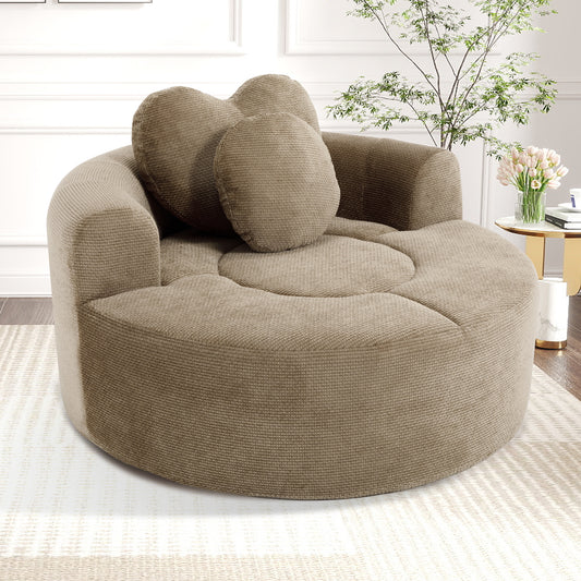 Round Sofa Bed with Memory Foam Sectional Couches for Living Room, Cloud Couch with three pillows, Brown image 1