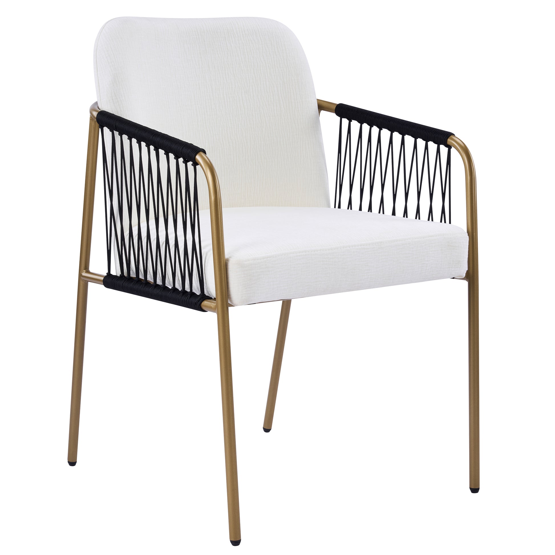 Modern Glam Upholstered Dining Chairs (Set of 2),Gold Metal Frame with Black Woven Armrests, Beige Fabric Seat image 10