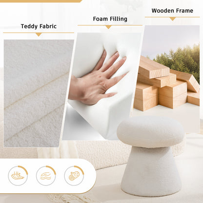066-Teddy Fabric Soft-padded Footstool, Mushroom shaped Ottoman, Shoe-changing Stool, Makeup Stool,No Installation Required, Suitable For Bedrooms, Living Rooms, Powder Rooms Or Entrances, White image 3