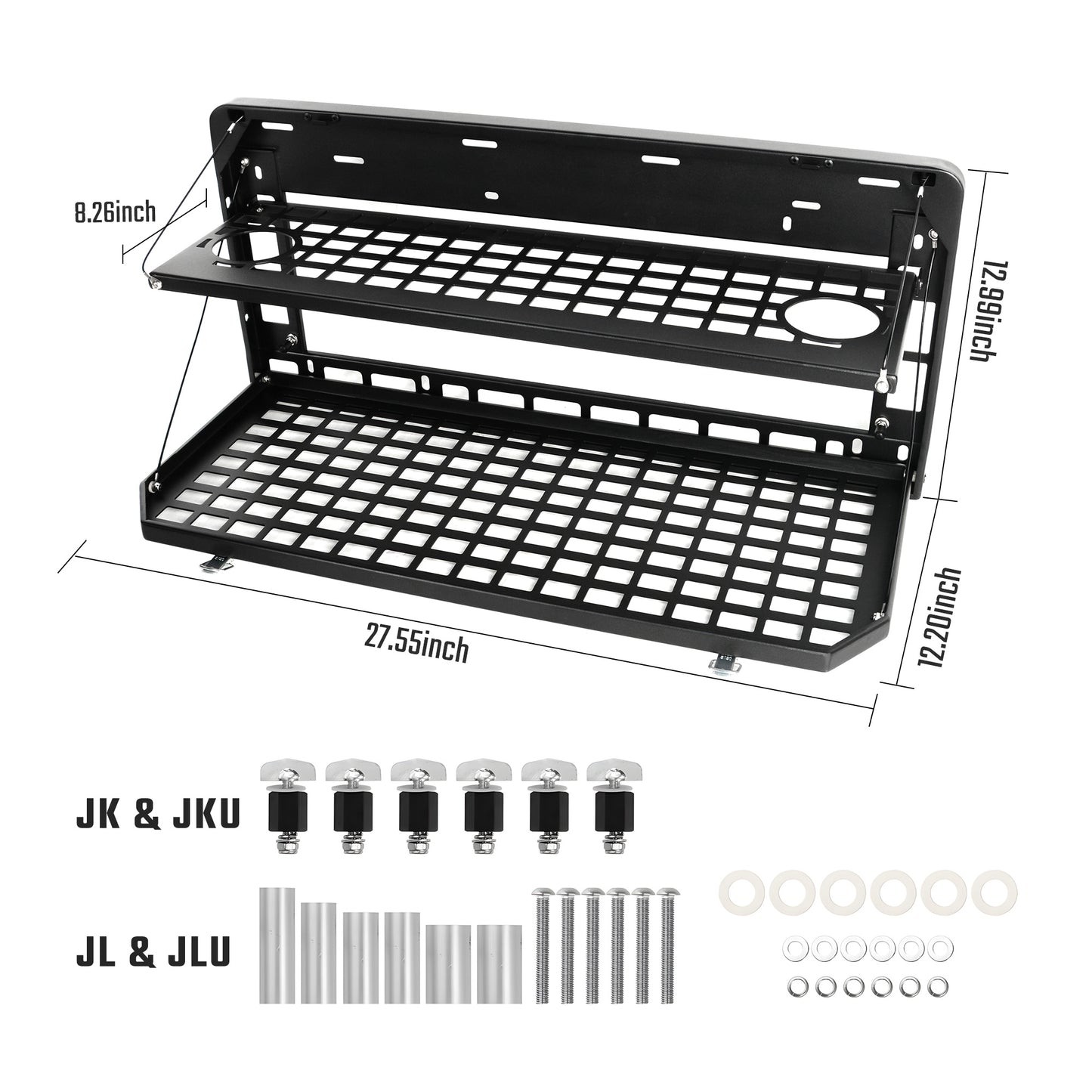 2-Tier Tailgate Table Rear Foldable Storage Cargo Rack Outdoor Camping Desk for 2007-2026 Jeep Wrangler JK&JL 4 Door (Not Fit JK Models with Stock Subwoofer) image 6