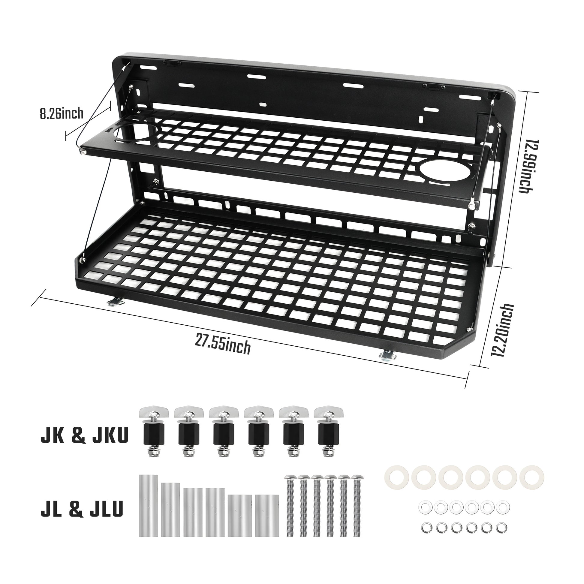 2-Tier Tailgate Table Rear Foldable Storage Cargo Rack Outdoor Camping Desk for 2007-2026 Jeep Wrangler JK&JL 4 Door (Not Fit JK Models with Stock Subwoofer) image 6