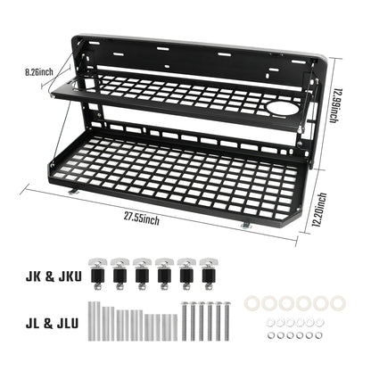 2-Tier Tailgate Table Rear Foldable Storage Cargo Rack Outdoor Camping Desk for 2007-2026 Jeep Wrangler JK&JL 4 Door (Not Fit JK Models with Stock Subwoofer) image 6