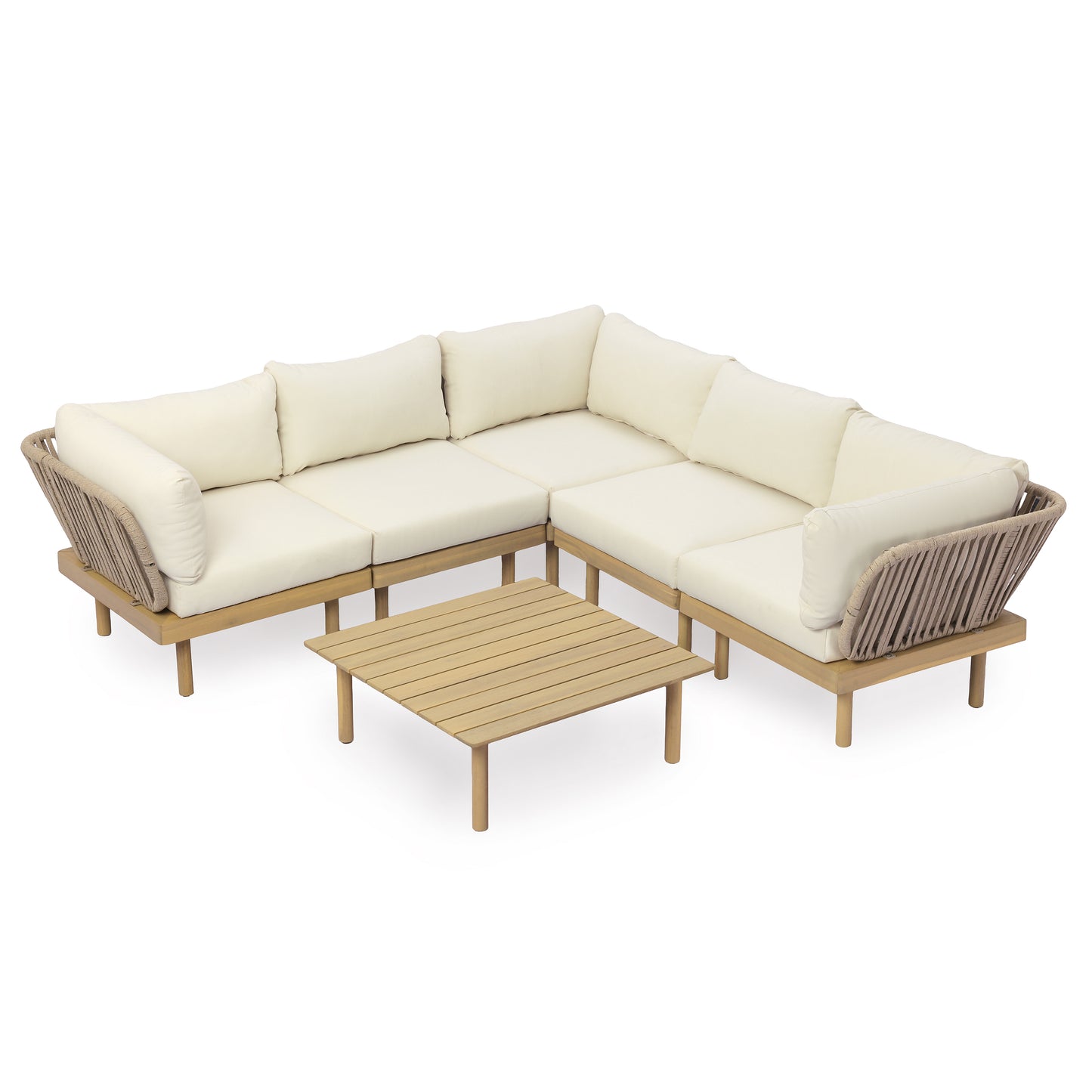 Acacia Wood Outdoor Corner Chair with Rope Back & Weather-Resistant Cushion image 2