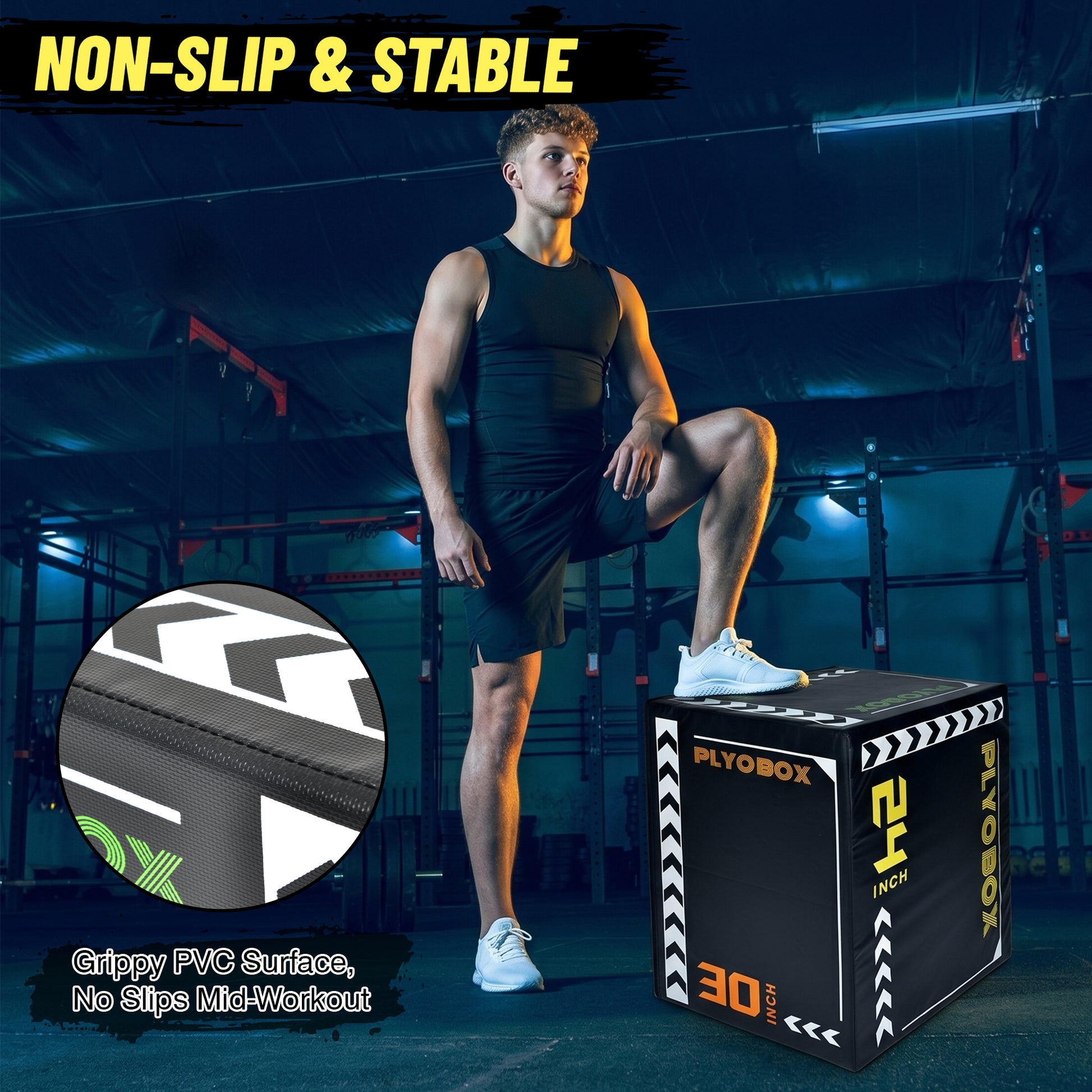 3-in-1 Foam Plyometric Jump Box, 20/24/30 Inch Adjustable Height, Non-Slip Soft Plyo Box for HIIT, Crossfit & Home Gym Training image 8