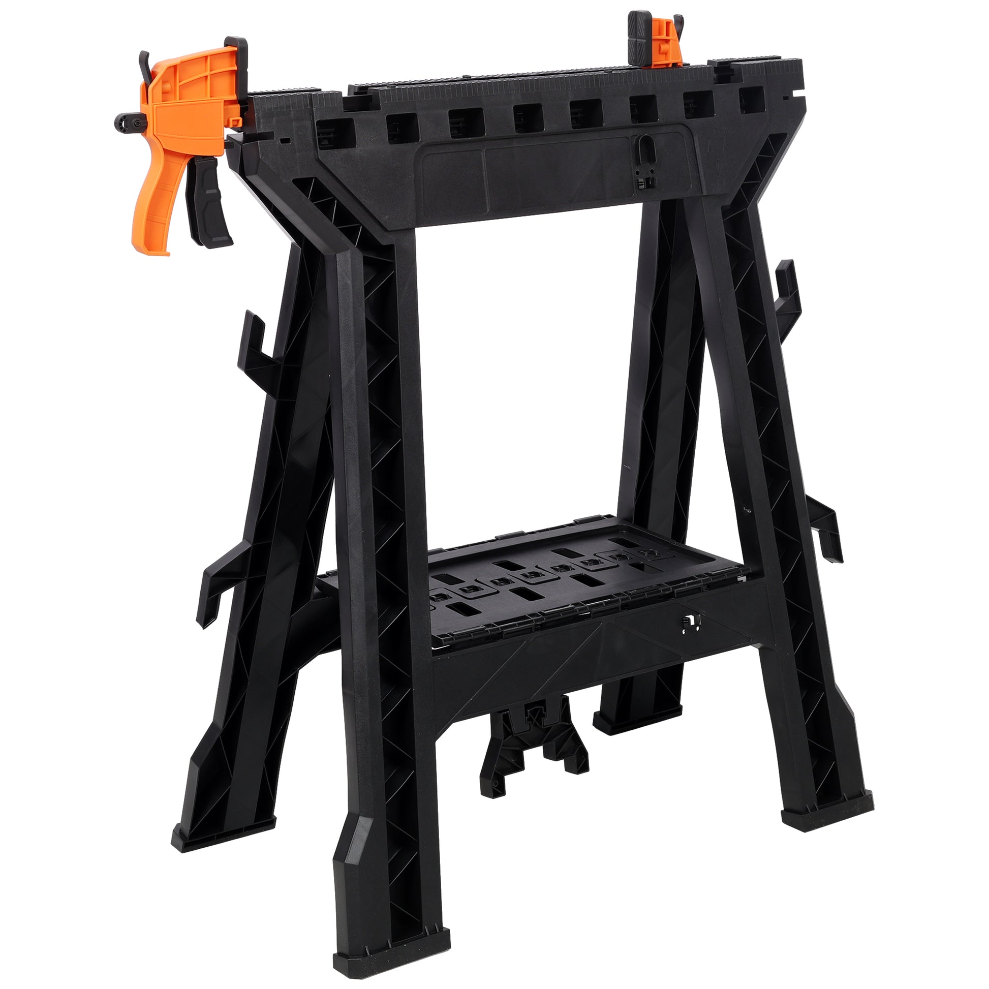 Folding Clamping Sawhorse Set of 2, Heavy Duty Clamping Sawhorse 2200 LBS Load Capacity,Plastic Sawhorse for Garage, Workshop, Fully Assembled image 3